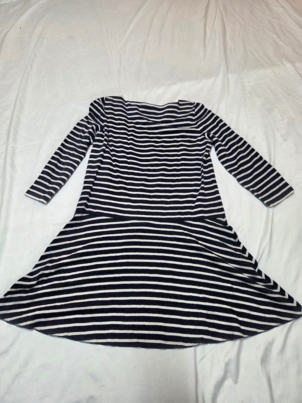 Tory Burch Black and White Striped Long Sleeve A-Line Dressb m